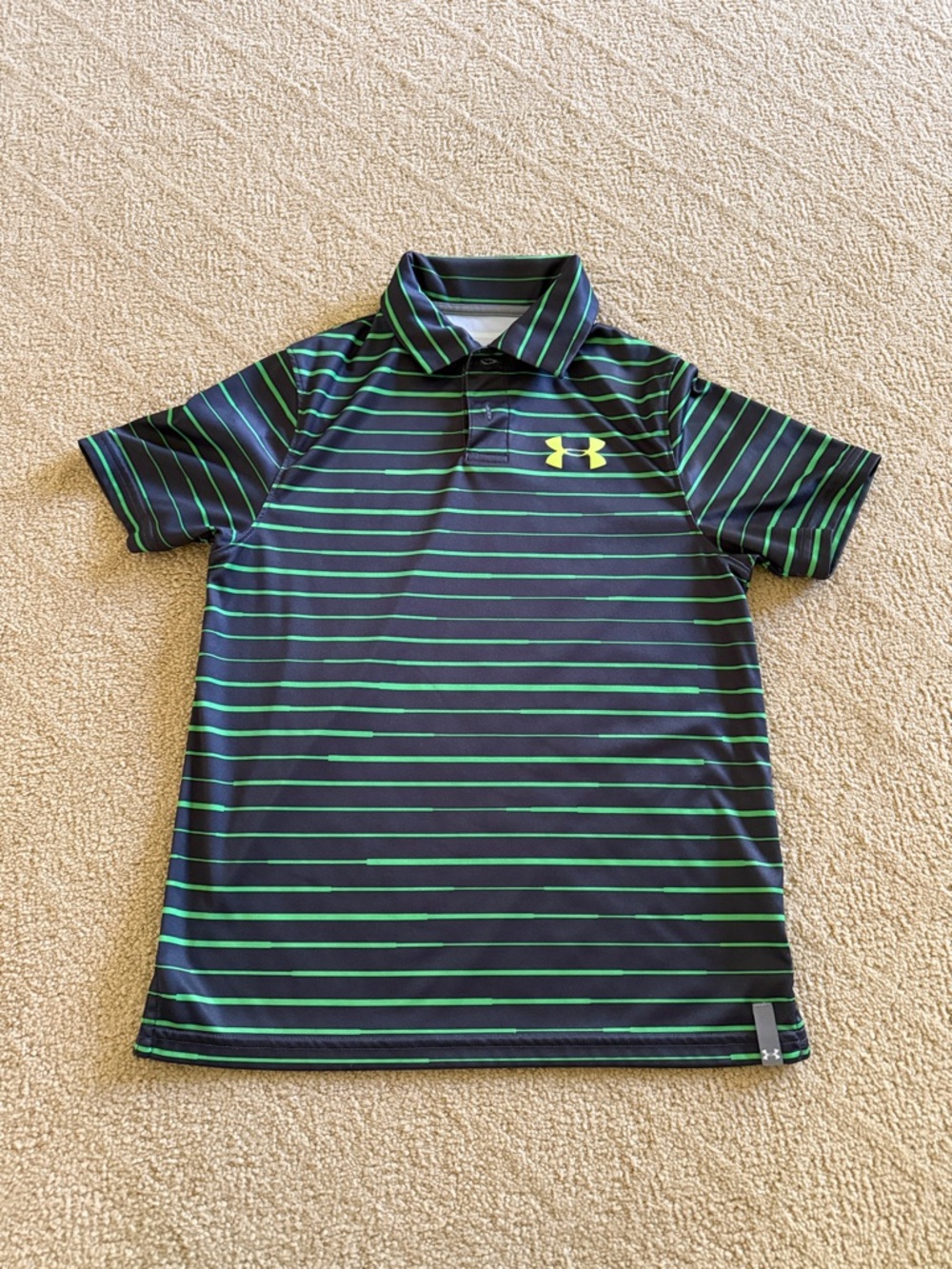 Under Armour Black Polo with Bright Green Stripes